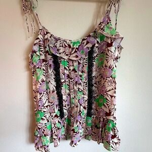 Ted Baker m/b‎ Floral Print Ruffle Trim Sleeveless Top Cami UK 4